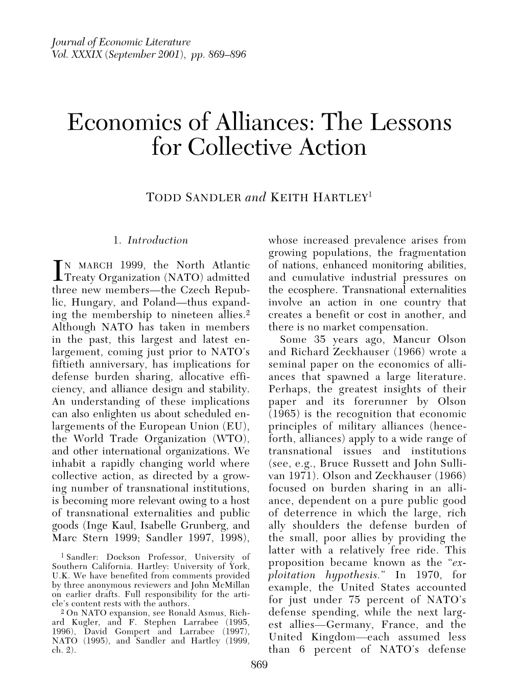 Economics of Alliances: the Lessons for Collective Action