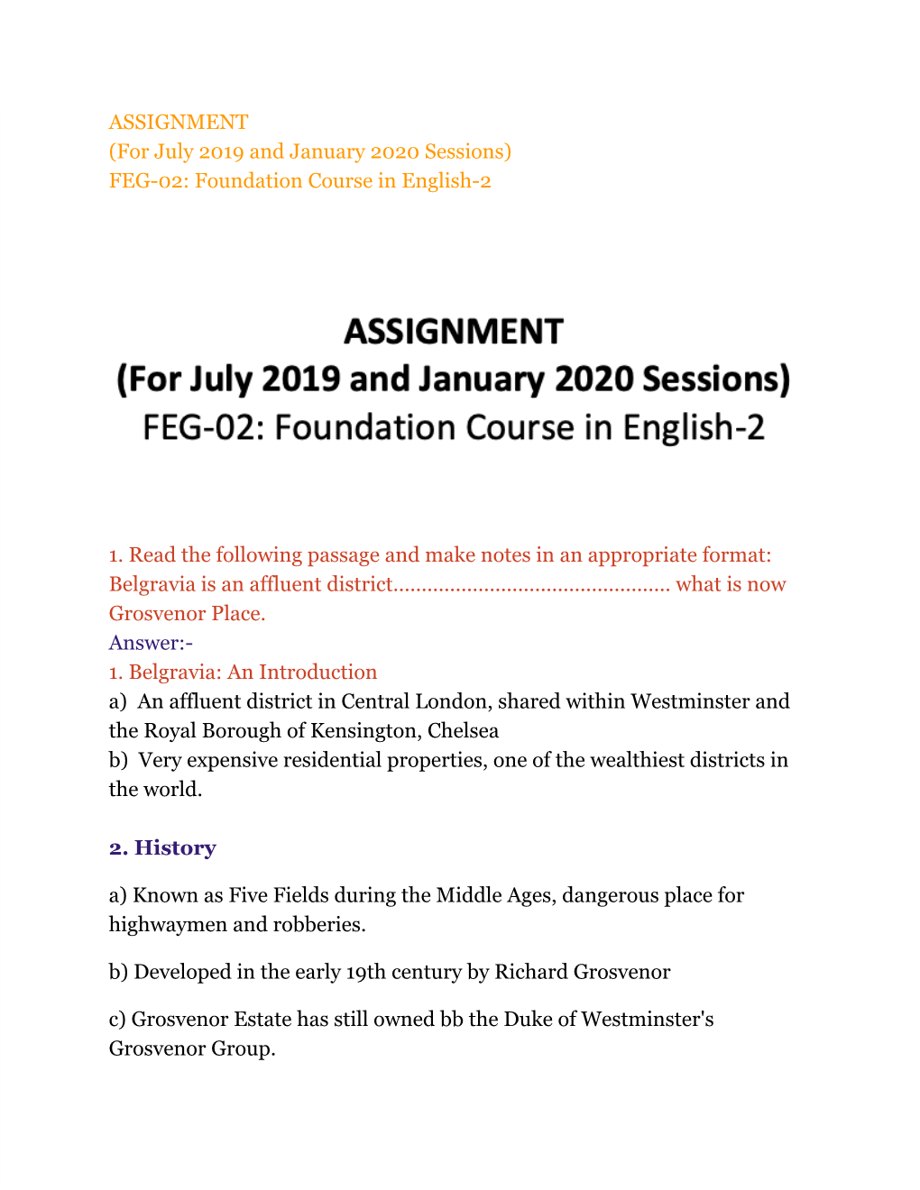 ASSIGNMENT (For July 2019 and January 2020 Sessions) FEG-02: Foundation Course in English-2