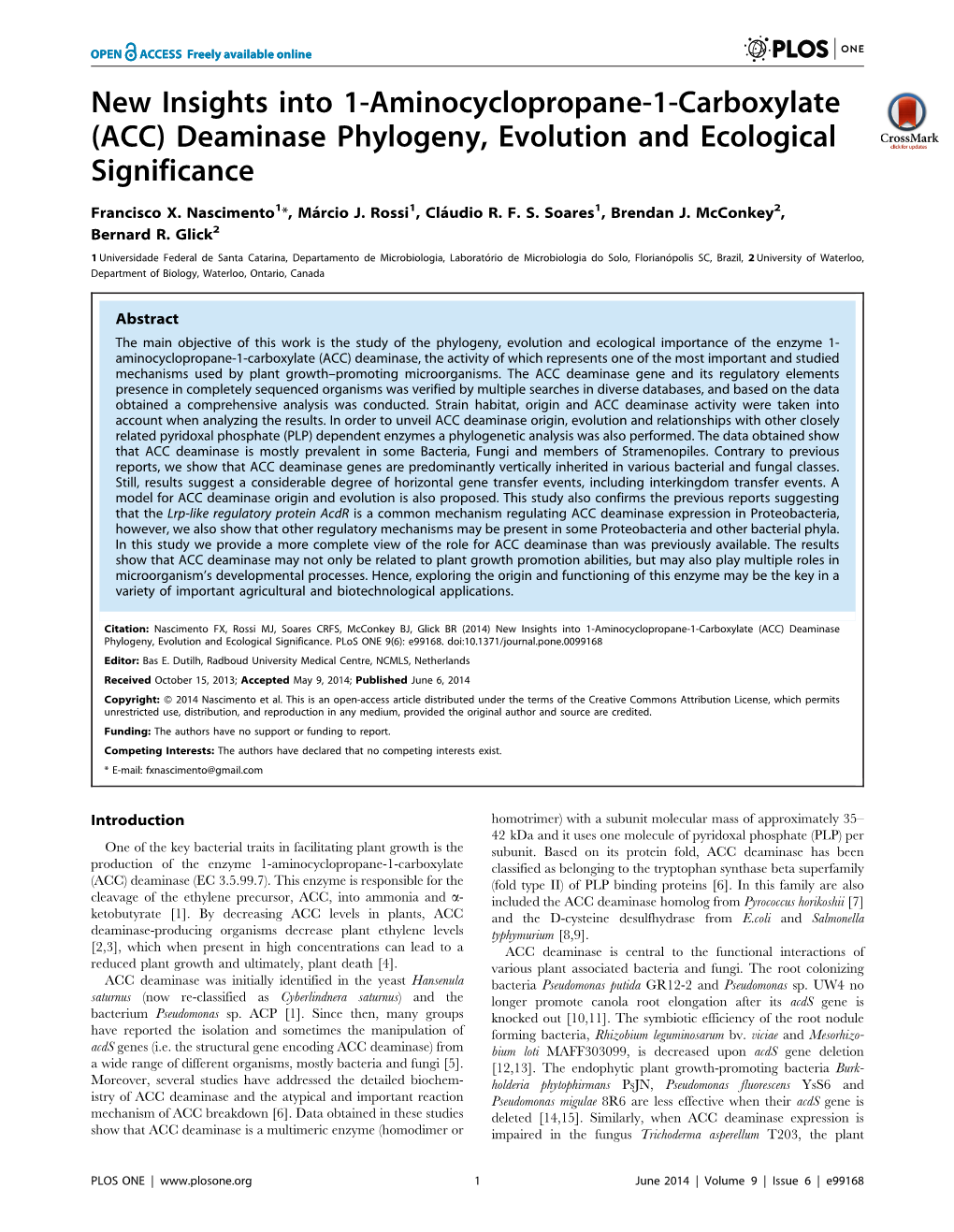 (ACC) Deaminase Phylogeny, Evolution and Ecological Significance