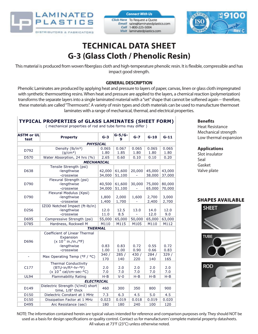 Glass Cloth / Phenolic Resin) This Material Is Produced from Woven Fiberglass Cloth and High-Temperature Phenolic Resin