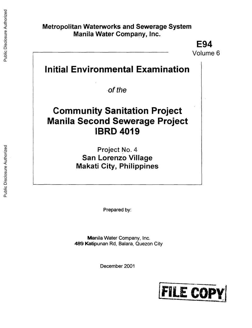 Waterworks and Sewerage System Manila Water Company, Inc