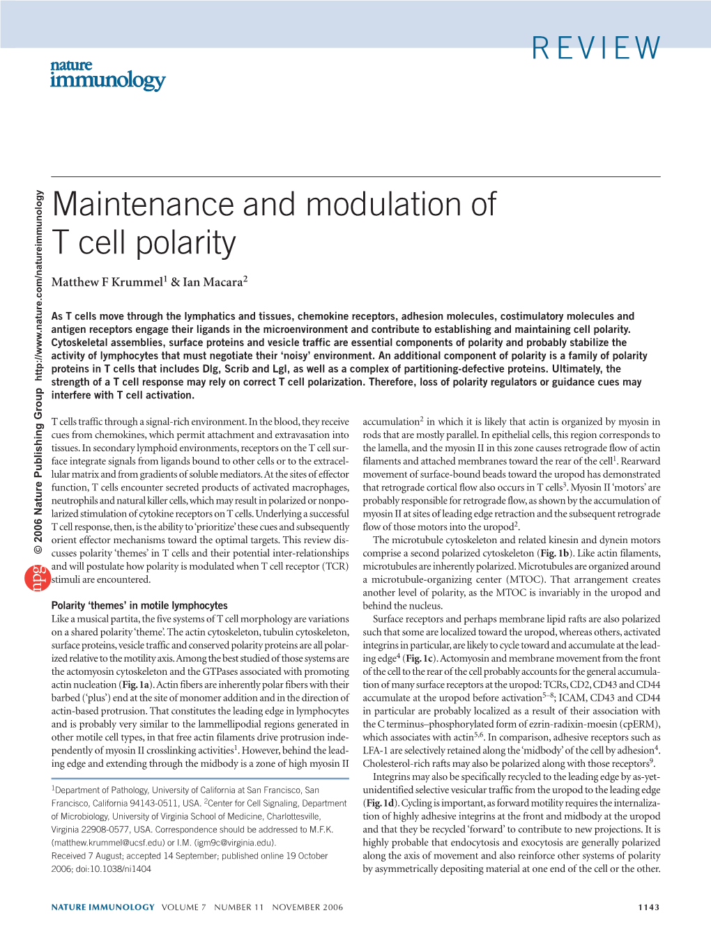 Maintenance and Modulation of T Cell Polarity