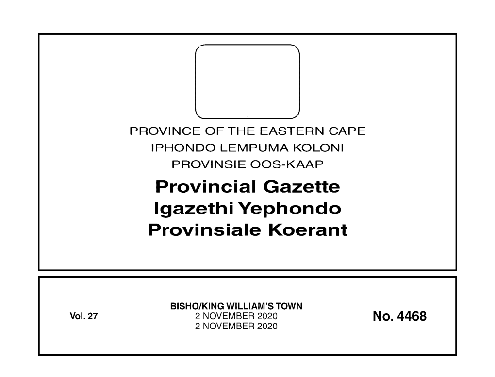 Provincial Gazette Igazethi Yephondo Provinsiale Koerant