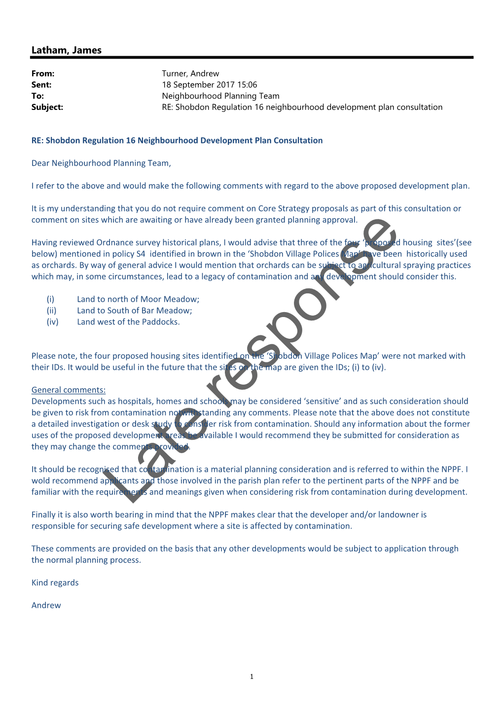 Responses to Shobdon Regulation 16 Resubmission Consultation