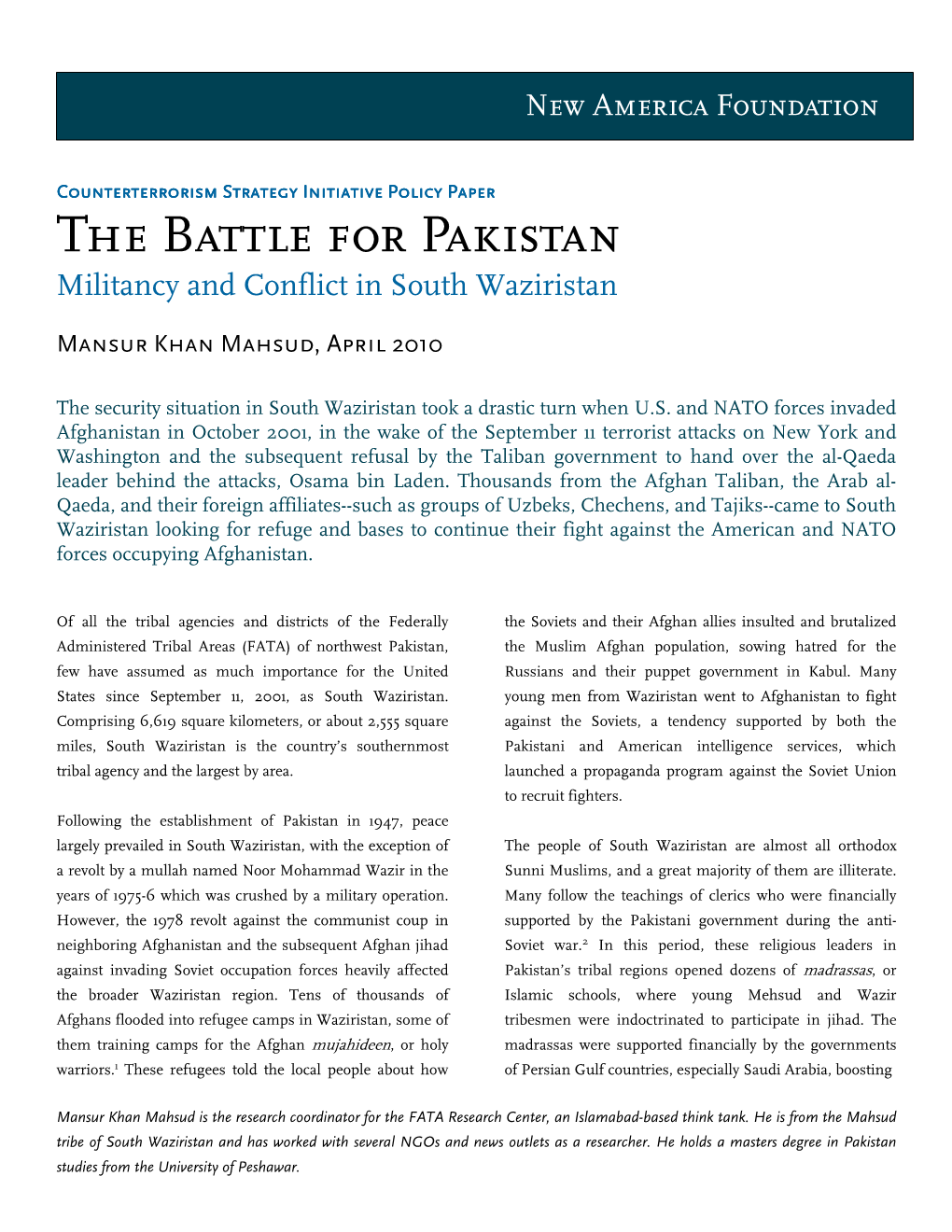 The Battle for Pakistan Militancy and Conflict in South Waziristan