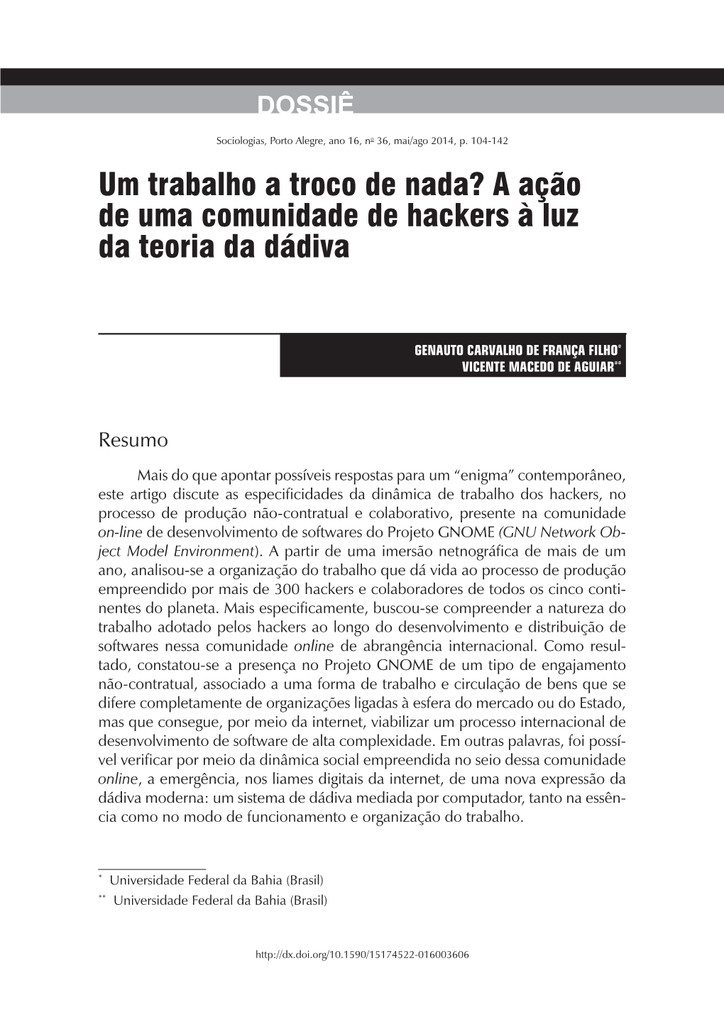 A Ação De Uma Comunidade De Hackers À Luz Da Teoria Da Dádiva