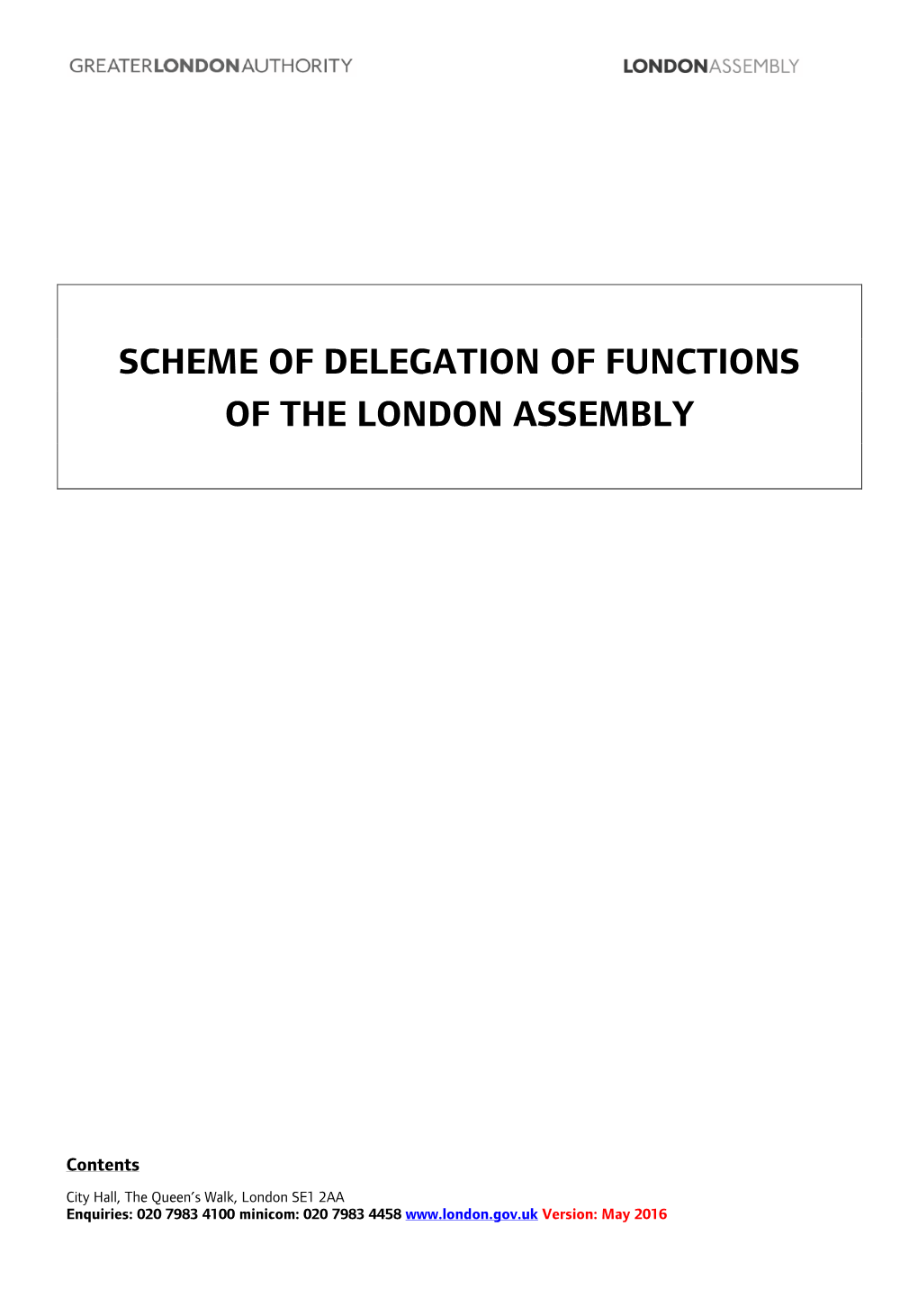 Scheme of Delegation of Functions of the London Assembly