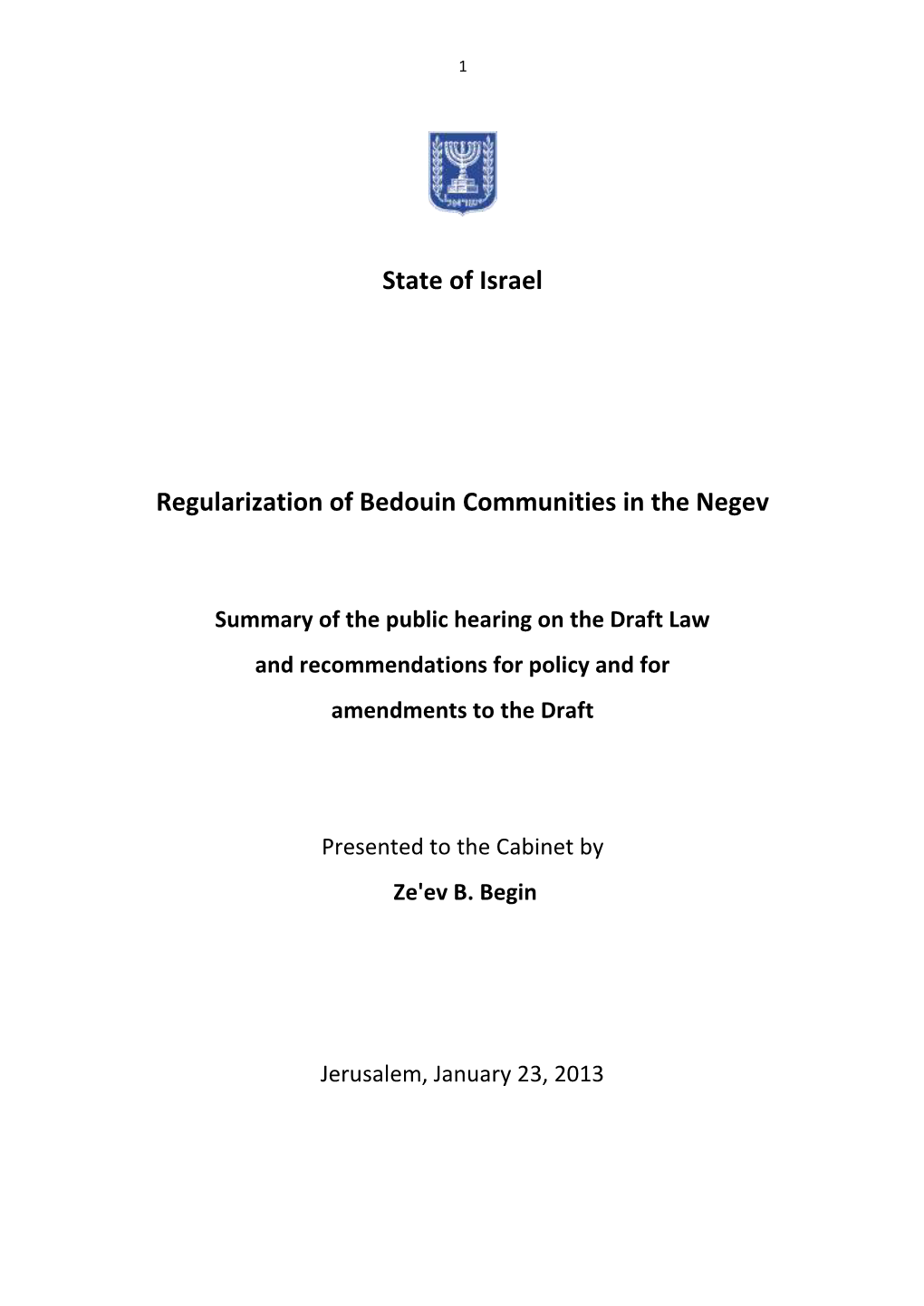 Regularization of Bedouins in the Negev