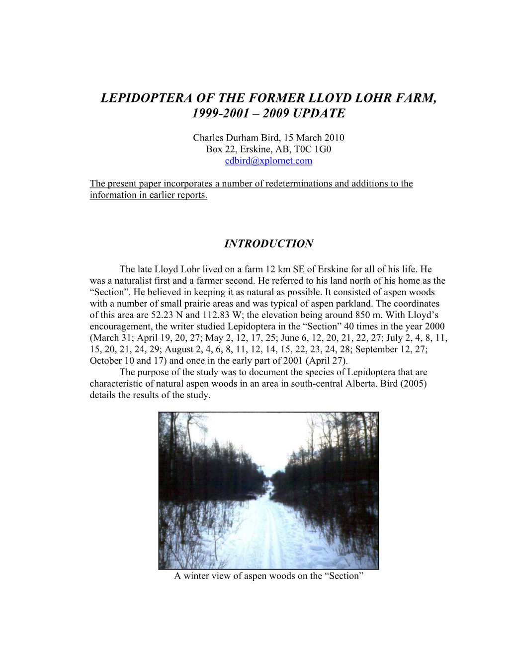 Lepidoptera of the Former Lloyd Lohr Farm 1999-2001