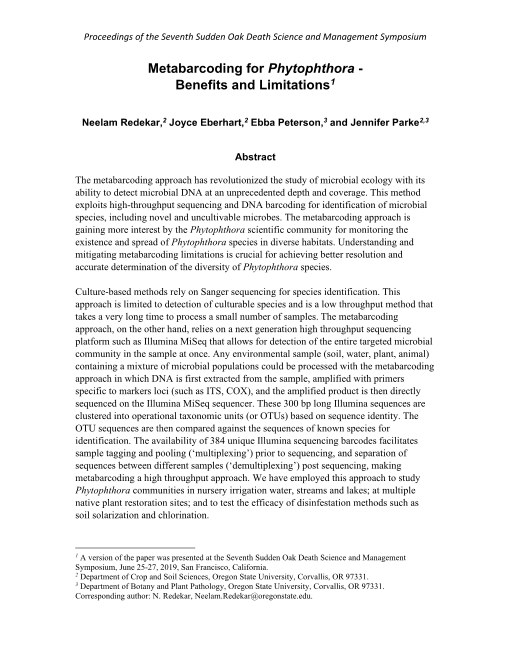 Metabarcoding for Phytophthora - Benefits and Limitations1