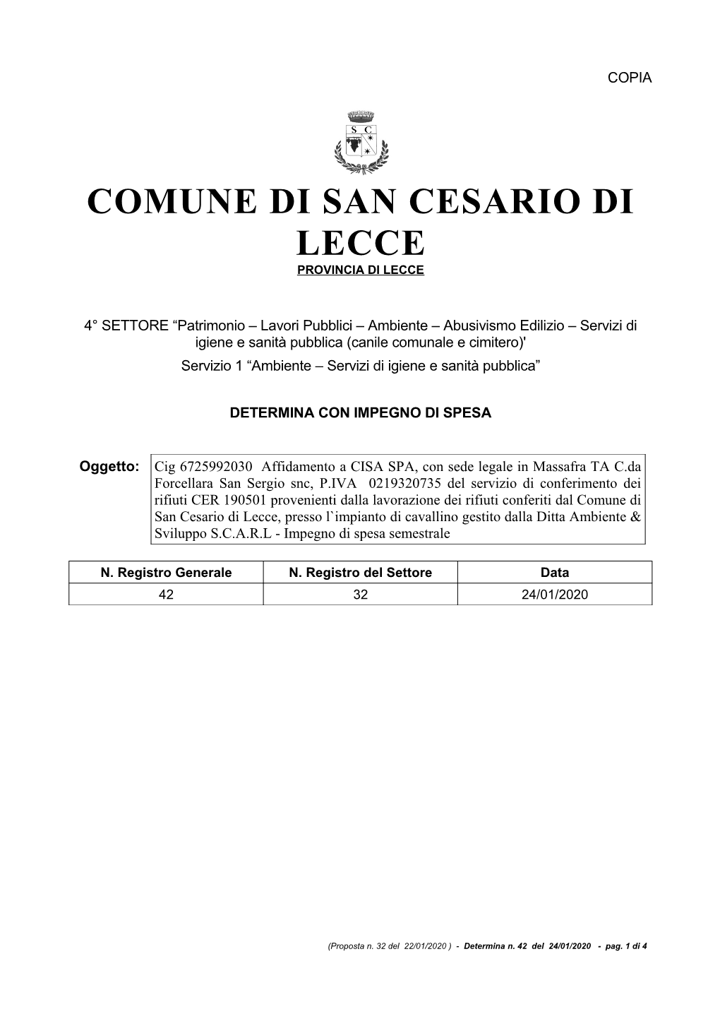 Comune Di San Cesario Di Lecce Provincia Di Lecce