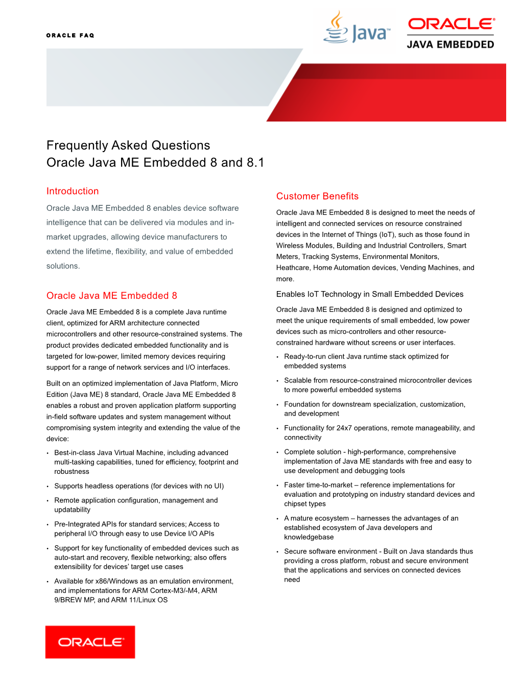 Oracle Java ME Embedded 8 and 8.1