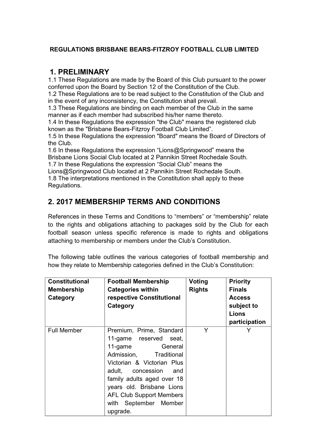 1. Preliminary 2. 2017 Membership Terms And