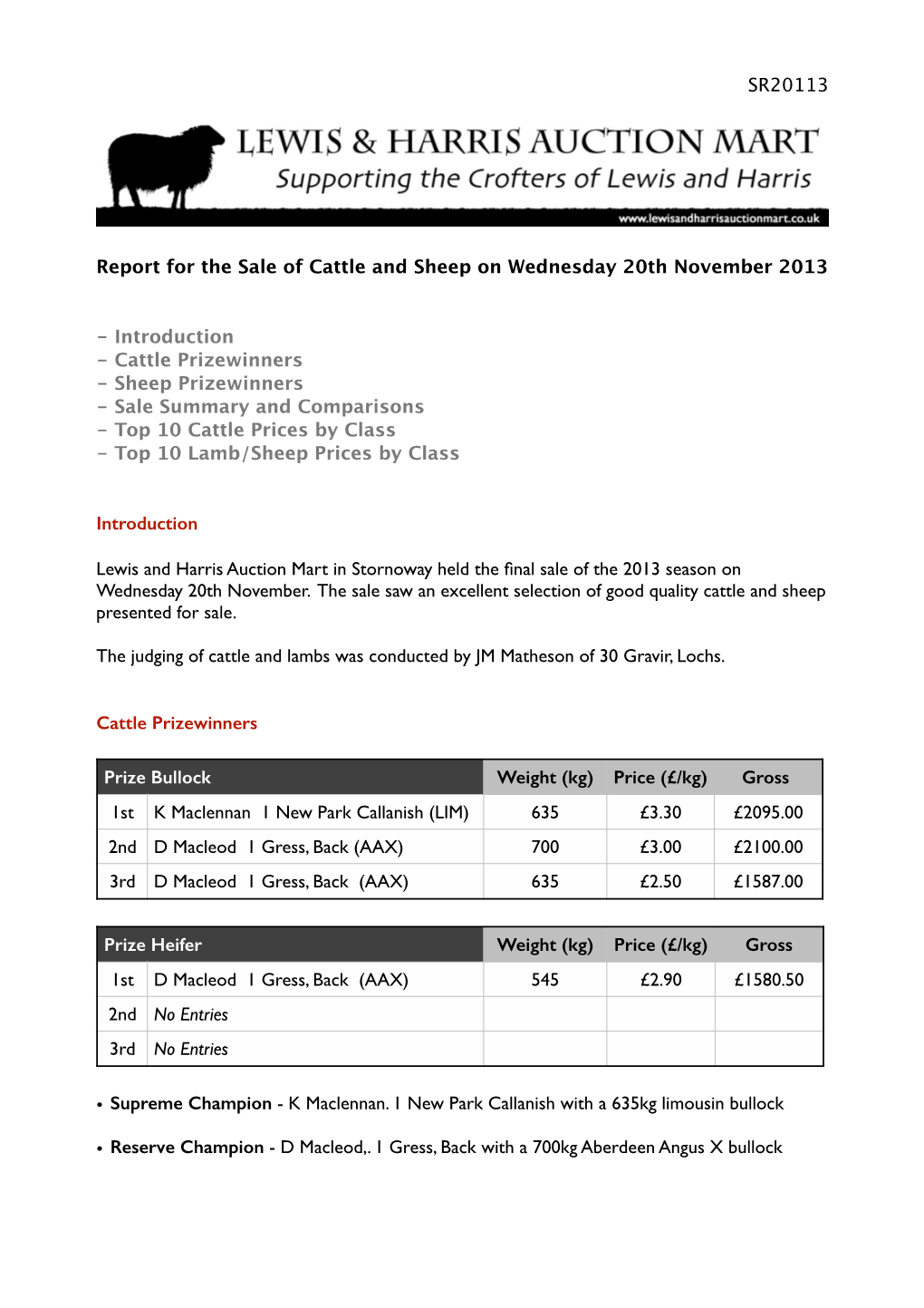 Sale Report 20Th Nov 13