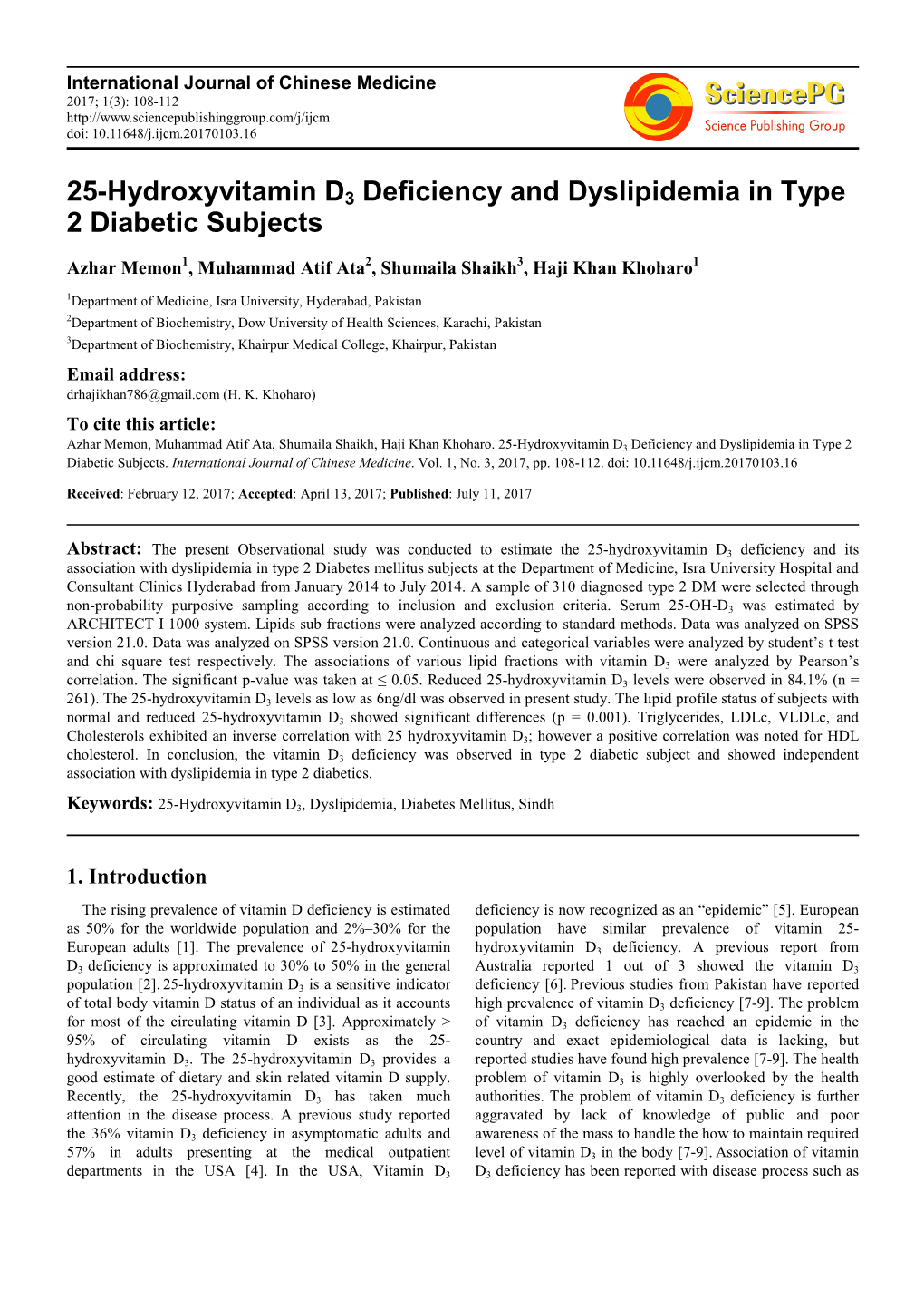 25-Hydroxyvitamin D3 Deficiency and Dyslipidemia in Type 2 Diabetic Subjects