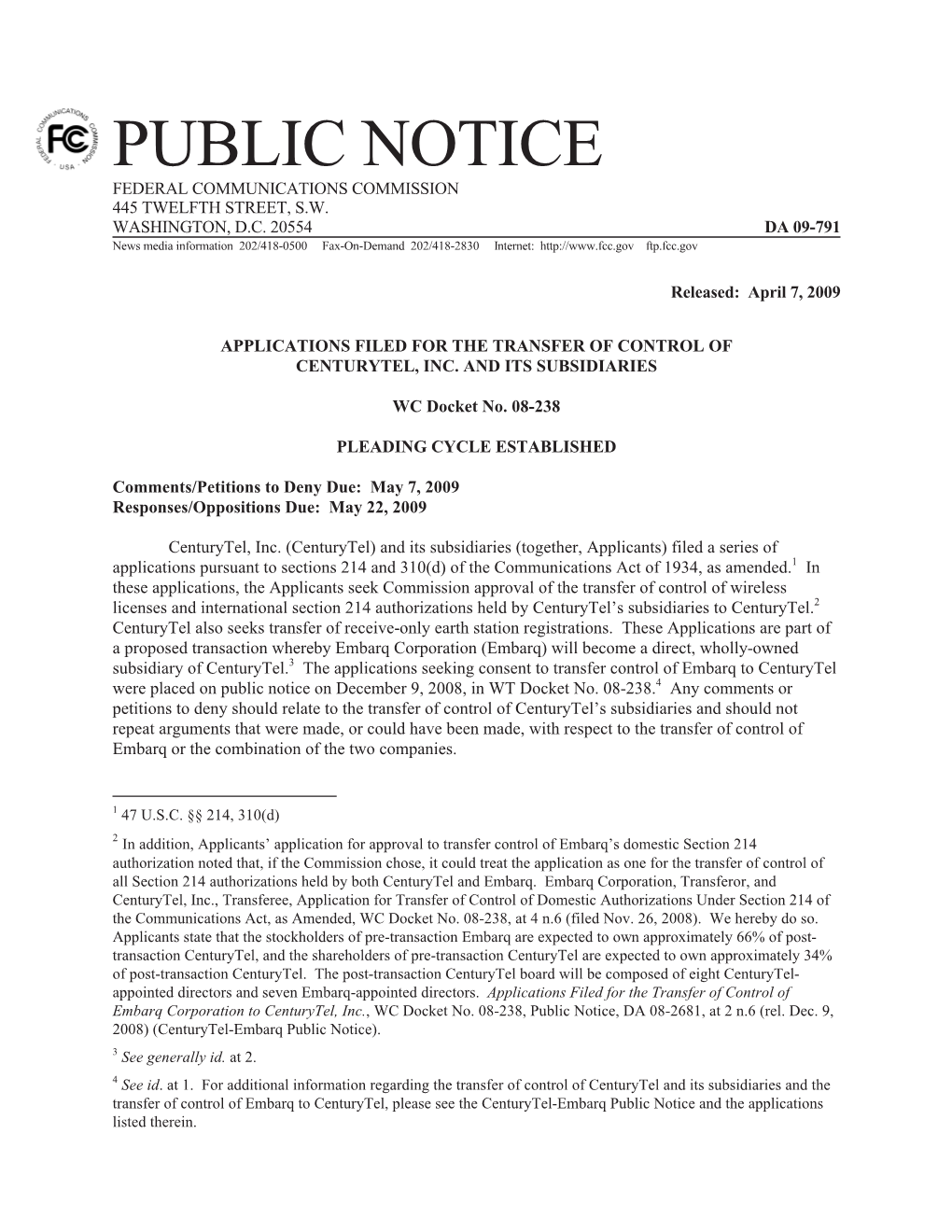 Public Notice Federal Communications Commission 445 Twelfth Street, S.W