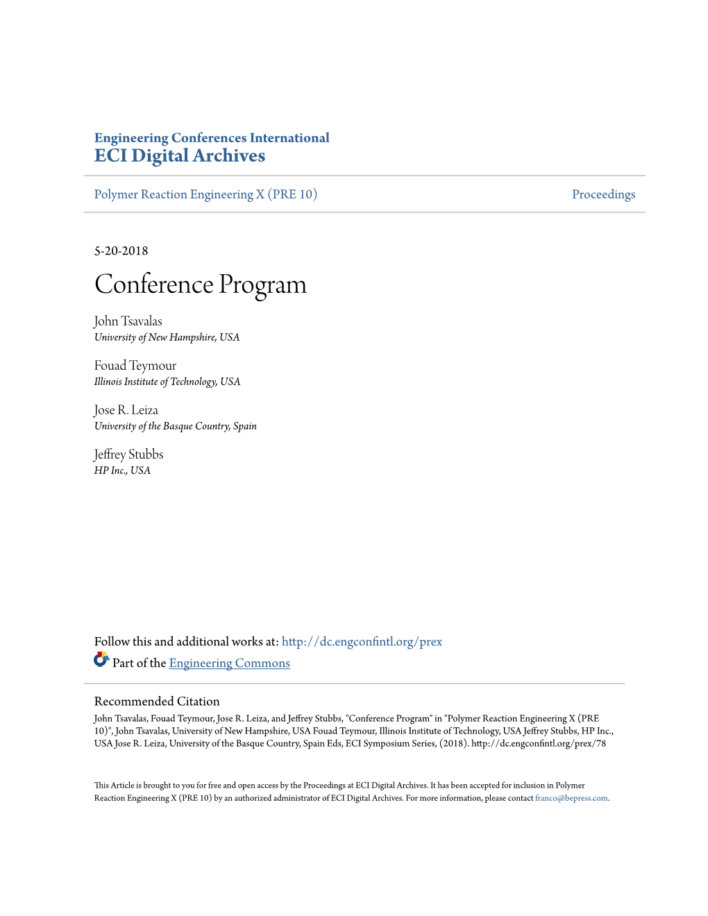 Conference Program John Tsavalas University of New Hampshire, USA