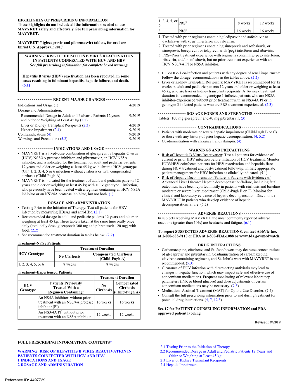 HIGHLIGHTS of PRESCRIBING INFORMATION These Highlights Do Not Include All the Information Needed to Use MAVYRET Safely and Effec