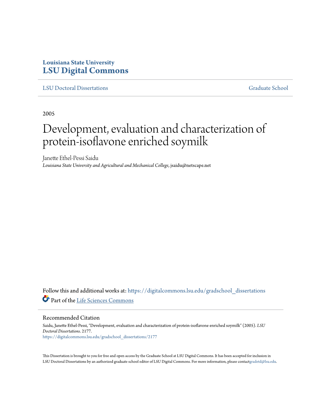 Development, Evaluation and Characterization of Protein