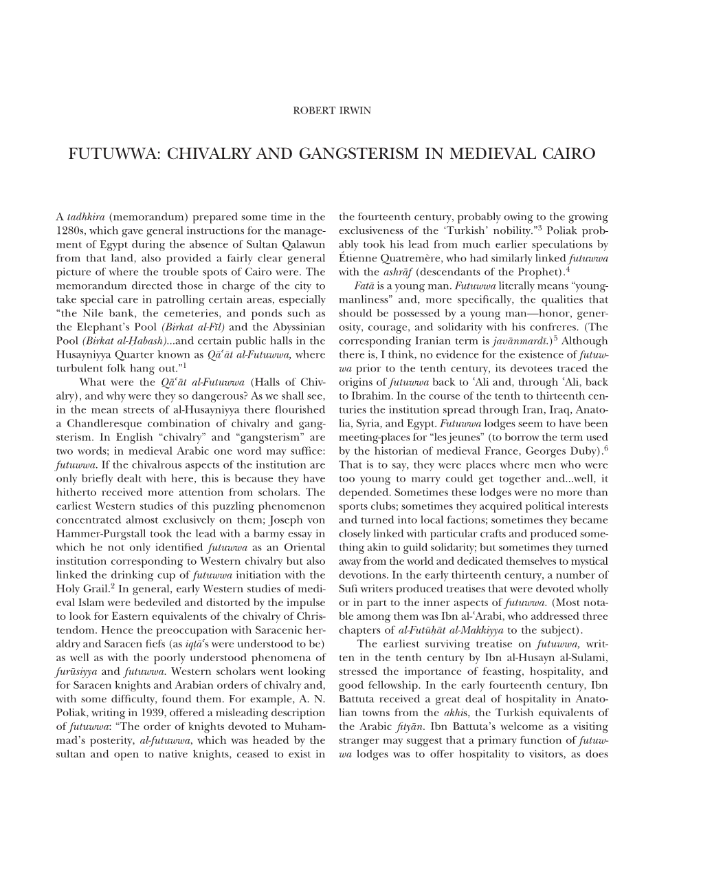 Futuwwa: Chivalry and Gangsterism in Medieval Cairo 161