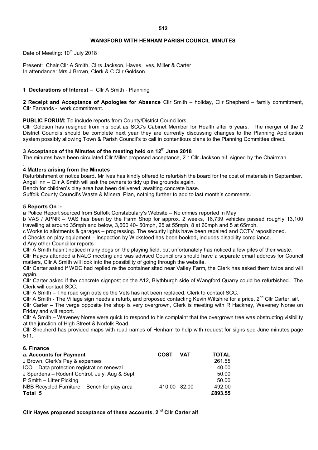 512 WANGFORD with HENHAM PARISH COUNCIL MINUTES Date