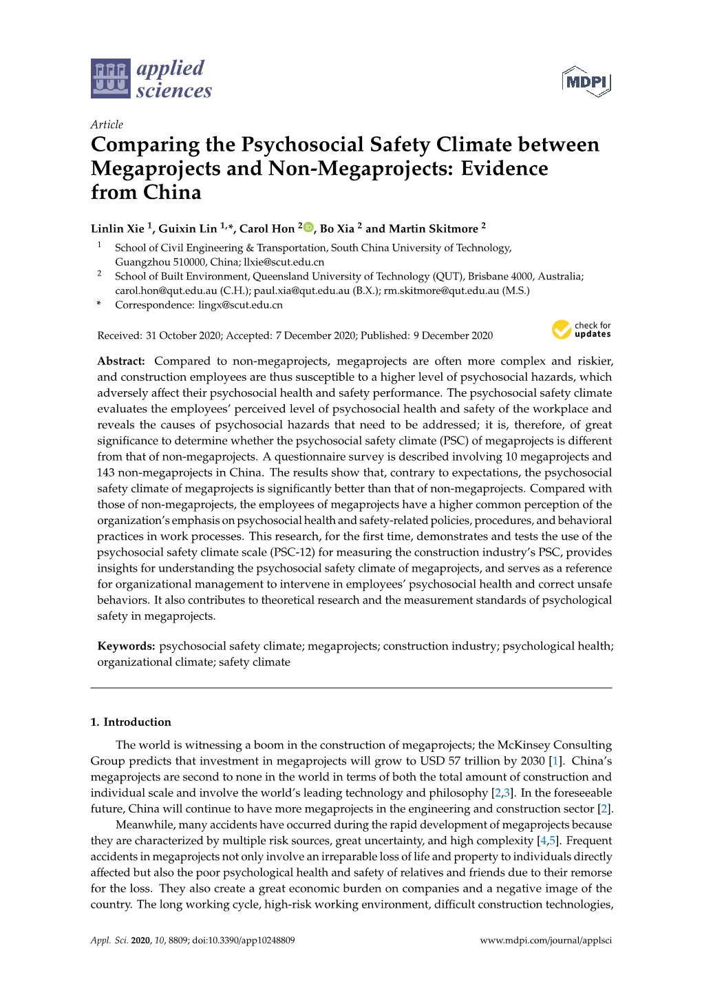 Comparing the Psychosocial Safety Climate Between Megaprojects and Non-Megaprojects: Evidence from China