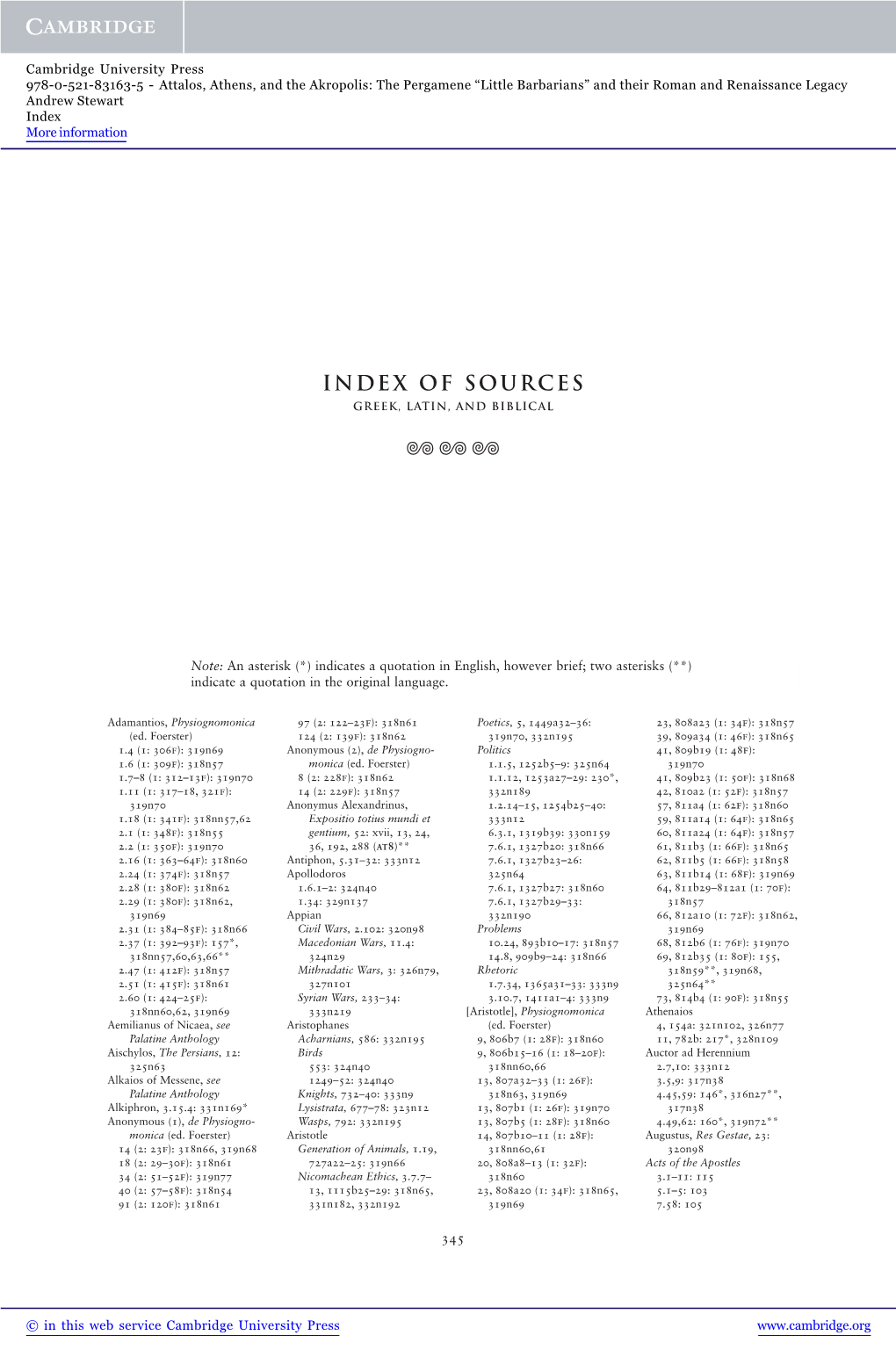 Index of Sources GREEK, LATIN, and BIBLICAL �