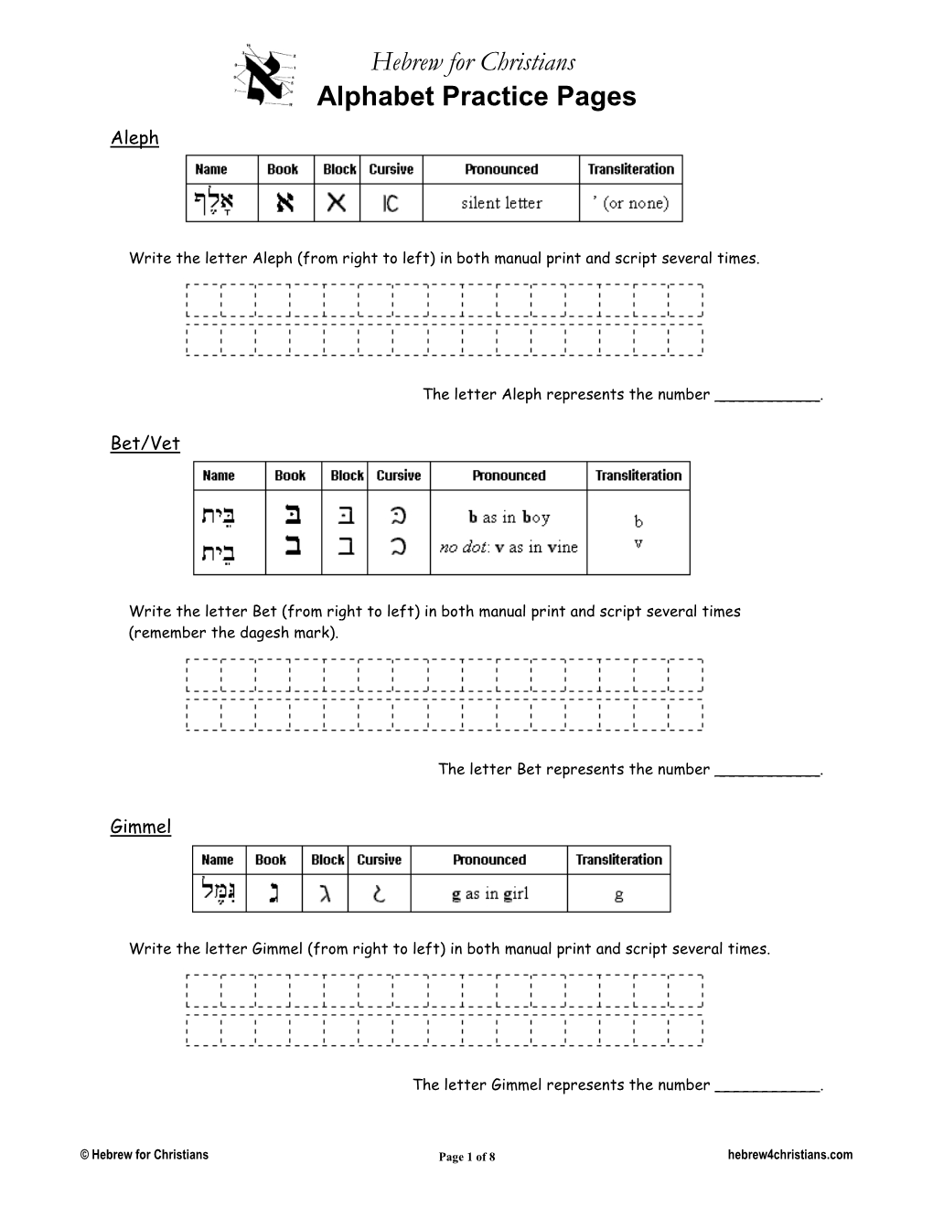 Alphabet Practice Pages Aleph