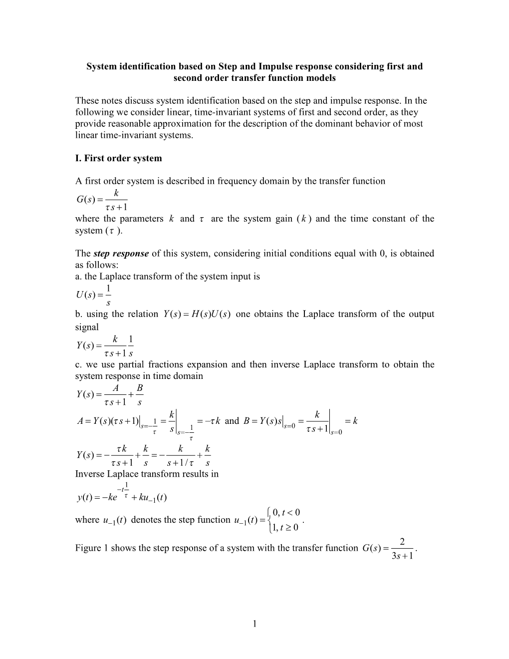 System Identification Based on Step Response and Impulse Response