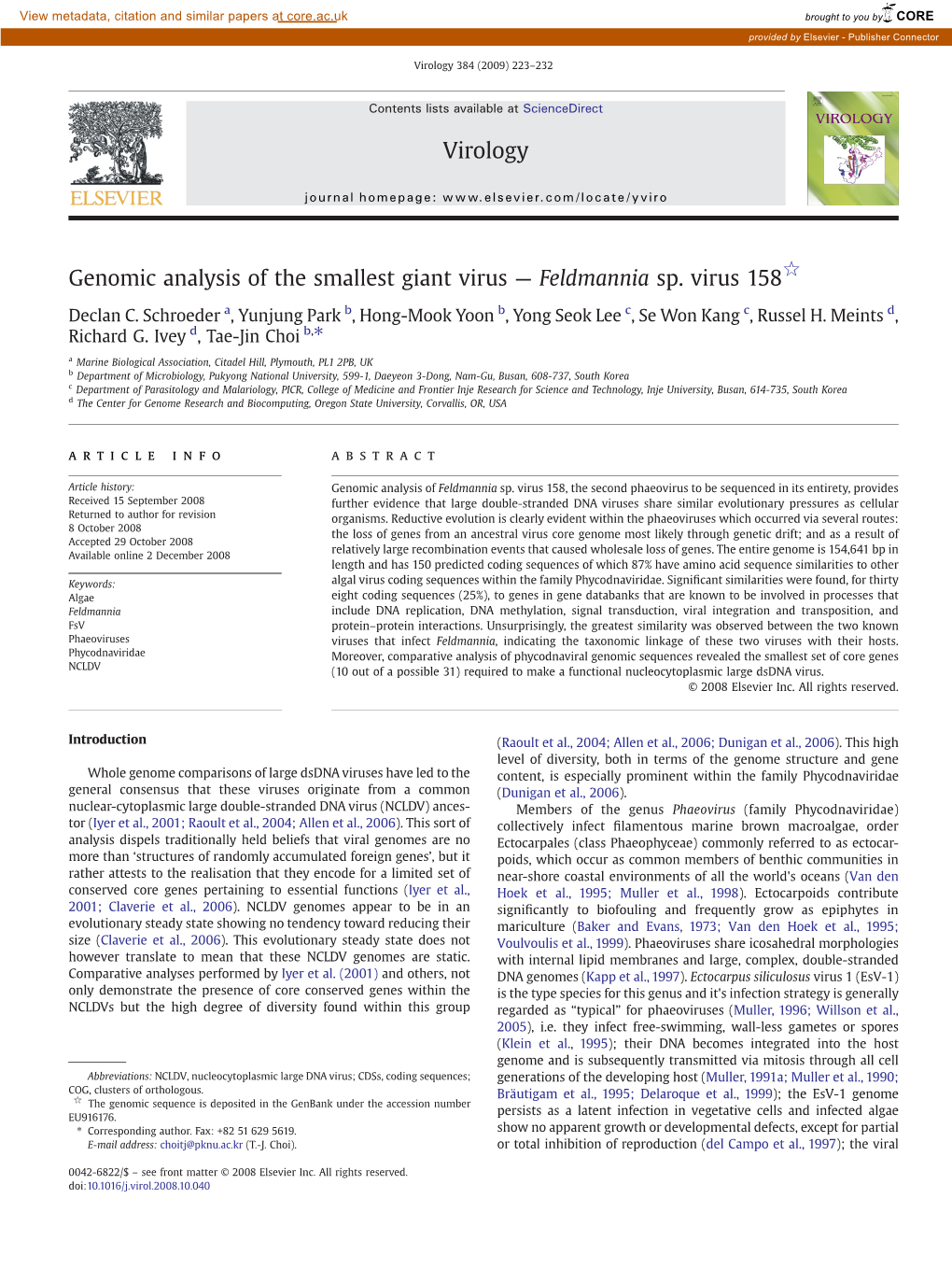 Genomic Analysis of the Smallest Giant Virus — Feldmannia Sp