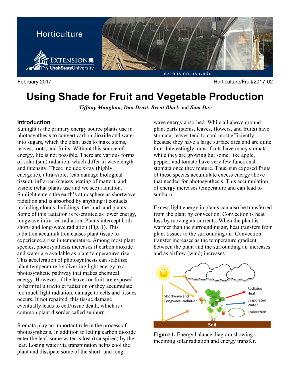 Using Shade for Fruit and Vegetable Production Tiffany Maughan, Dan Drost, Brent Black and Sam Day