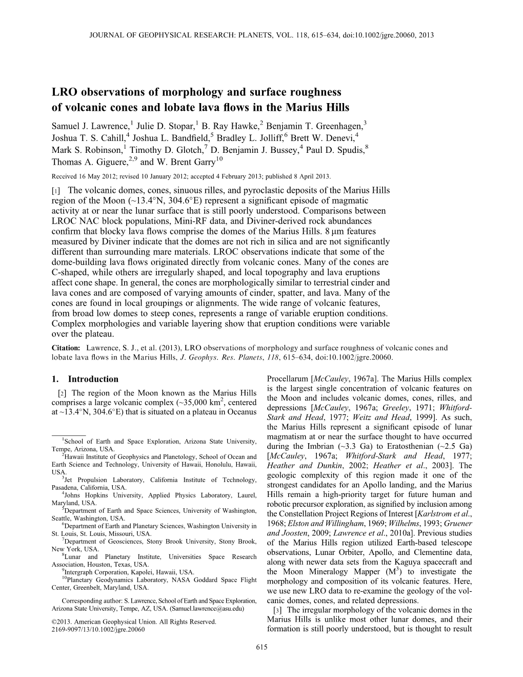 LRO Observations of Morphology and Surface Roughness of Volcanic Cones and Lobate Lava ﬂows in the Marius Hills Samuel J