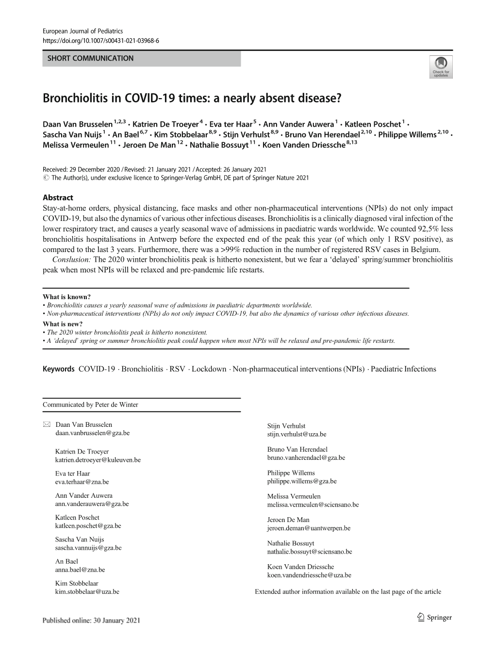 Bronchiolitis in COVID-19 Times: a Nearly Absent Disease?