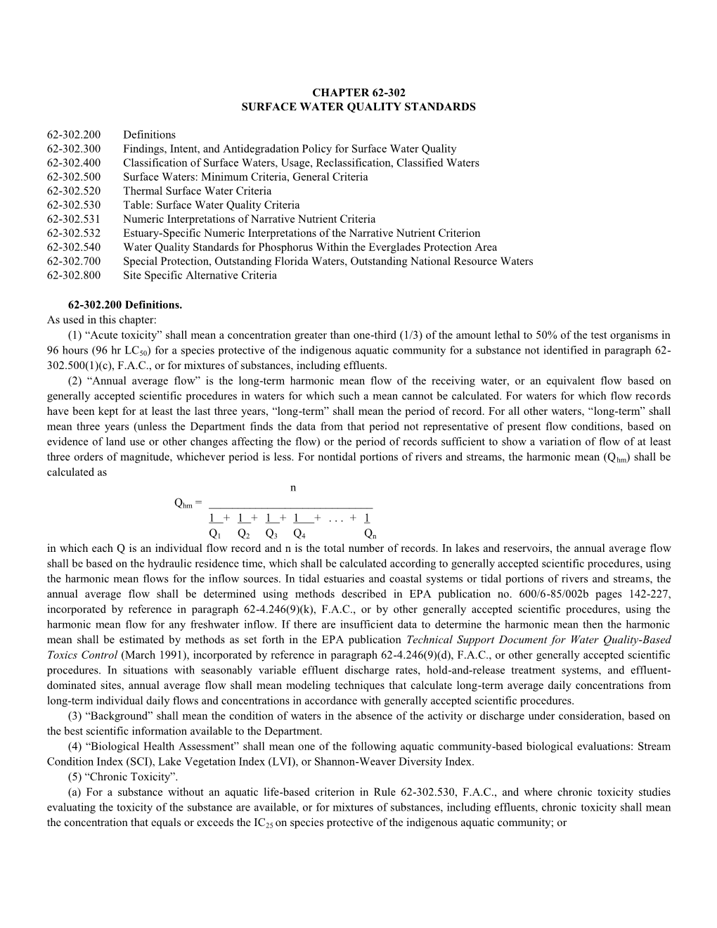 Chapter 62-302 Surface Water Quality Standards