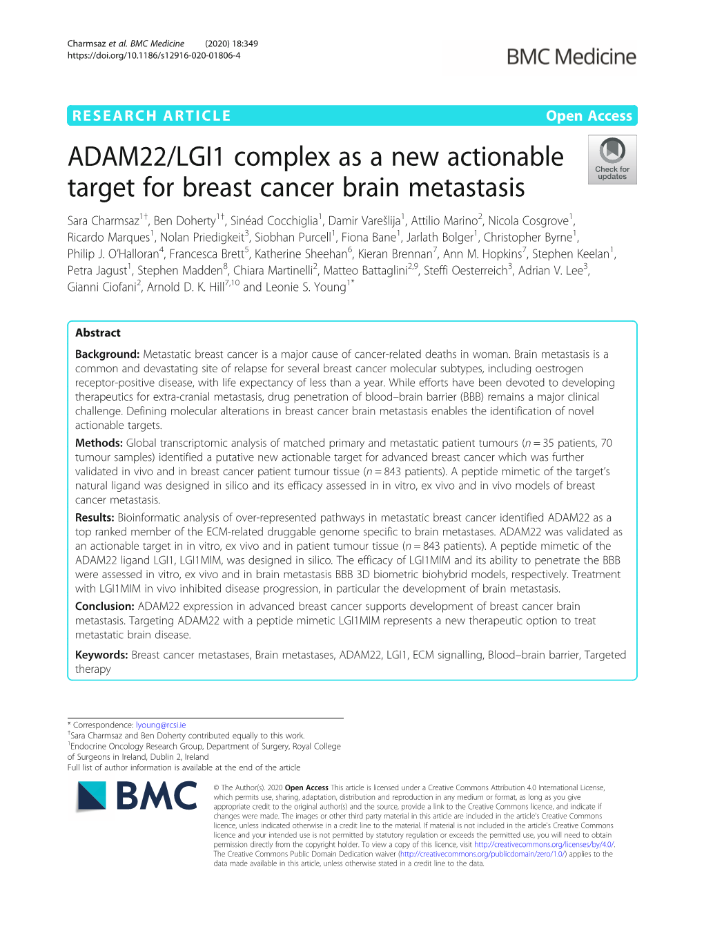 ADAM22/LGI1 Complex As a New Actionable Target for Breast Cancer