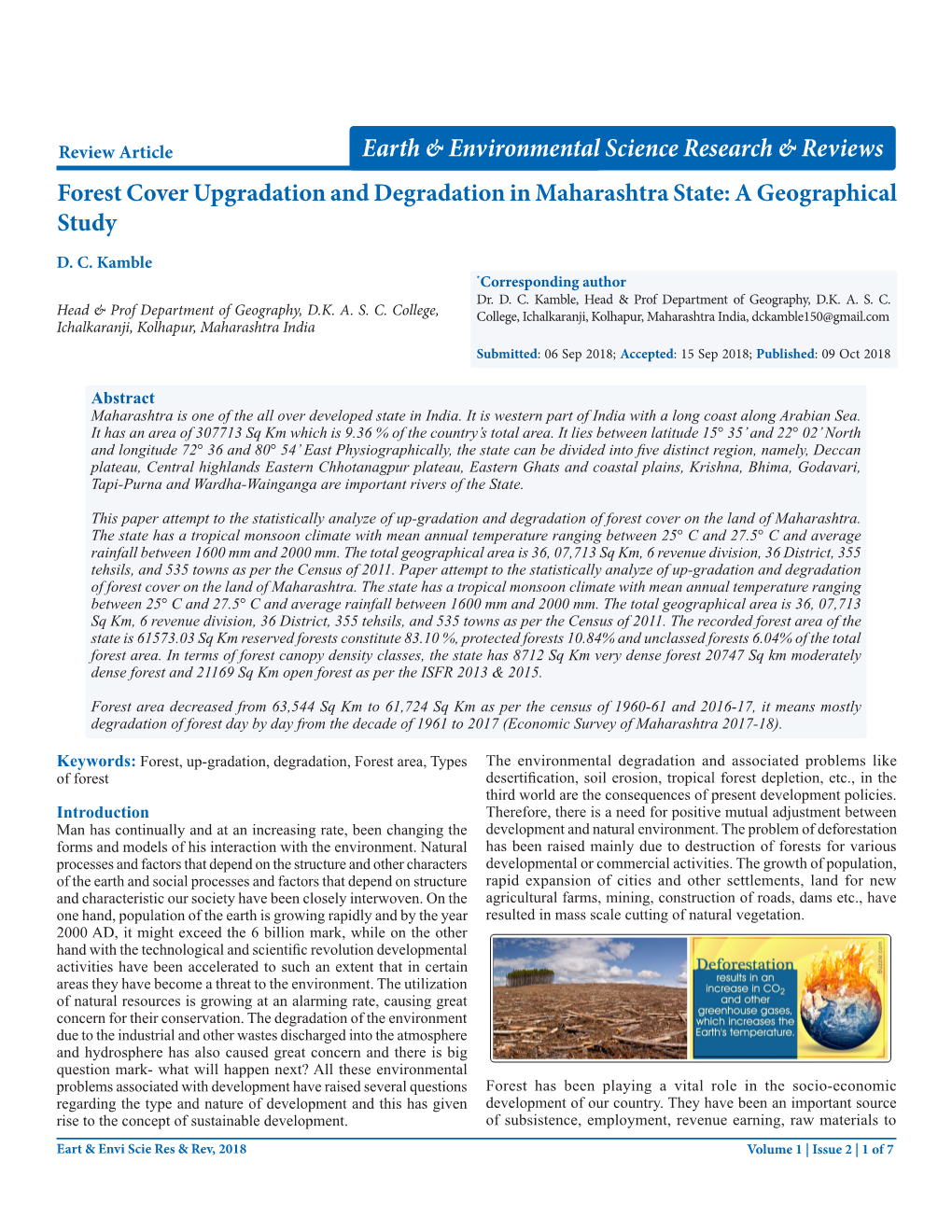 Forest Cover Upgradation and Degradation in Maharashtra State: a Geographical Study