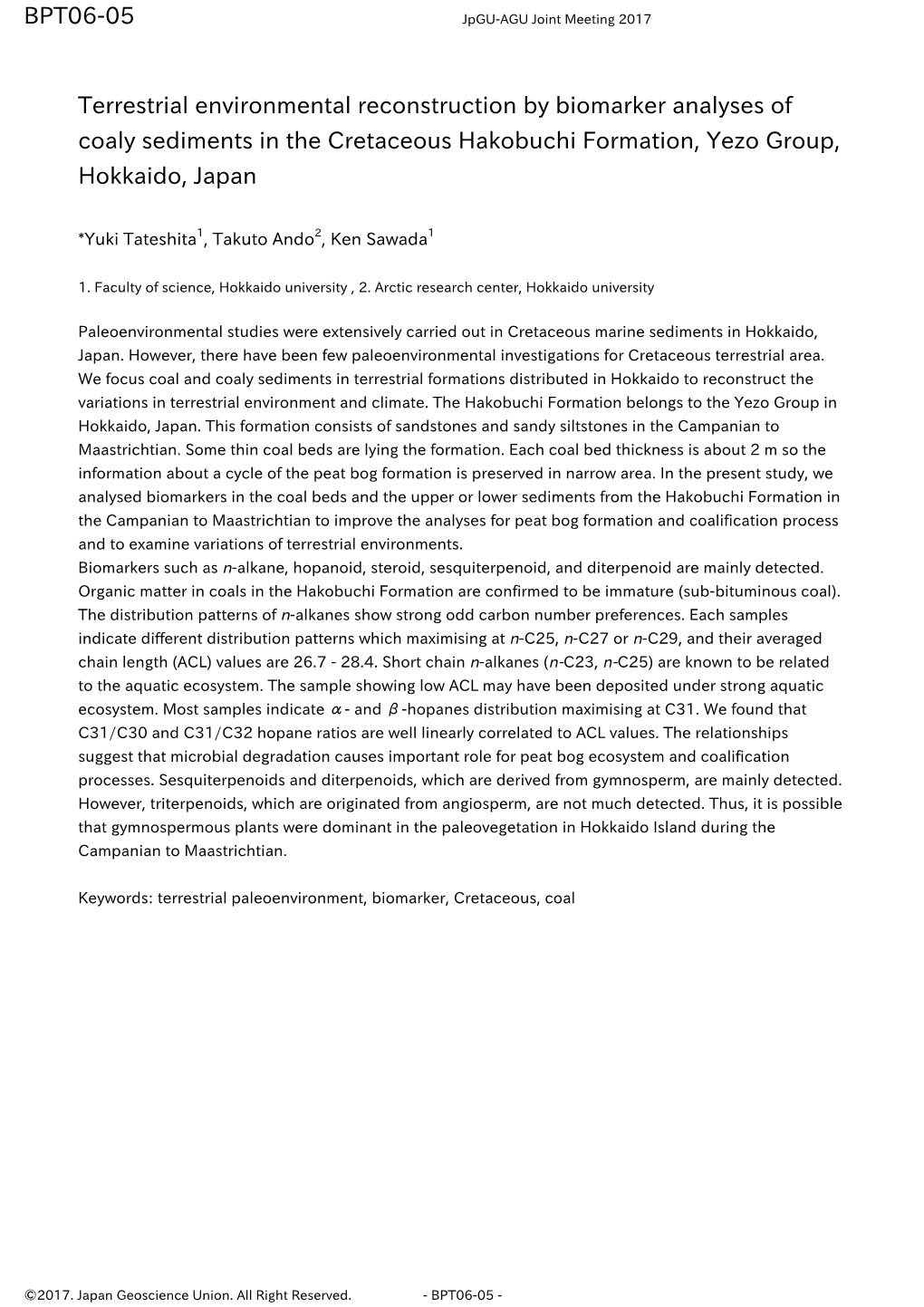 Terrestrial Environmental Reconstruction by Biomarker Analyses of Coaly Sediments in the Cretaceous Hakobuchi Formation, Yezo Group, Hokkaido, Japan