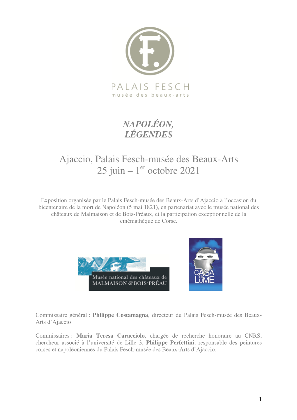Ajaccio, Palais Fesch-Musée Des Beaux-Arts 25 Juin – 1 Octobre 2021