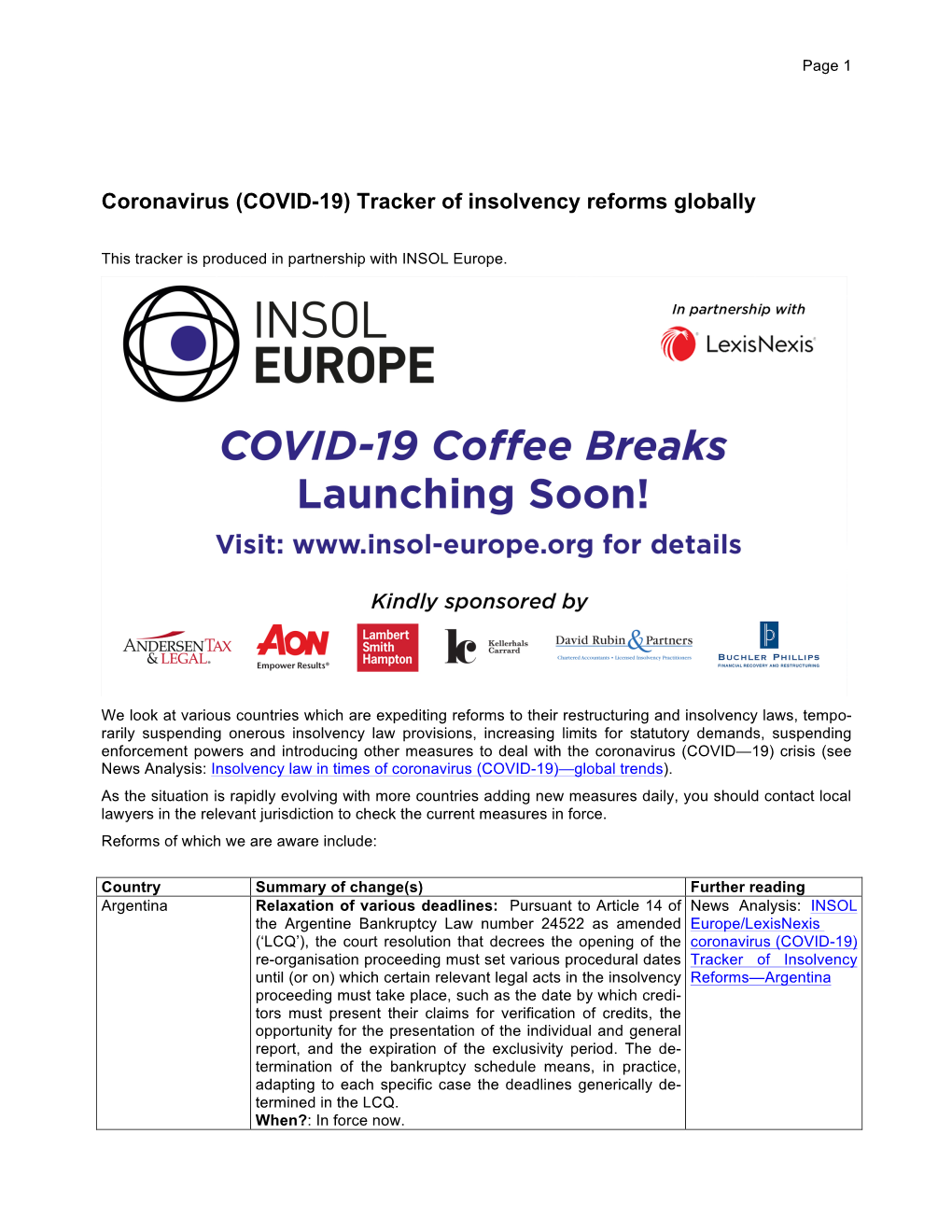 Coronavirus (COVID-19) Tracker of Insolvency