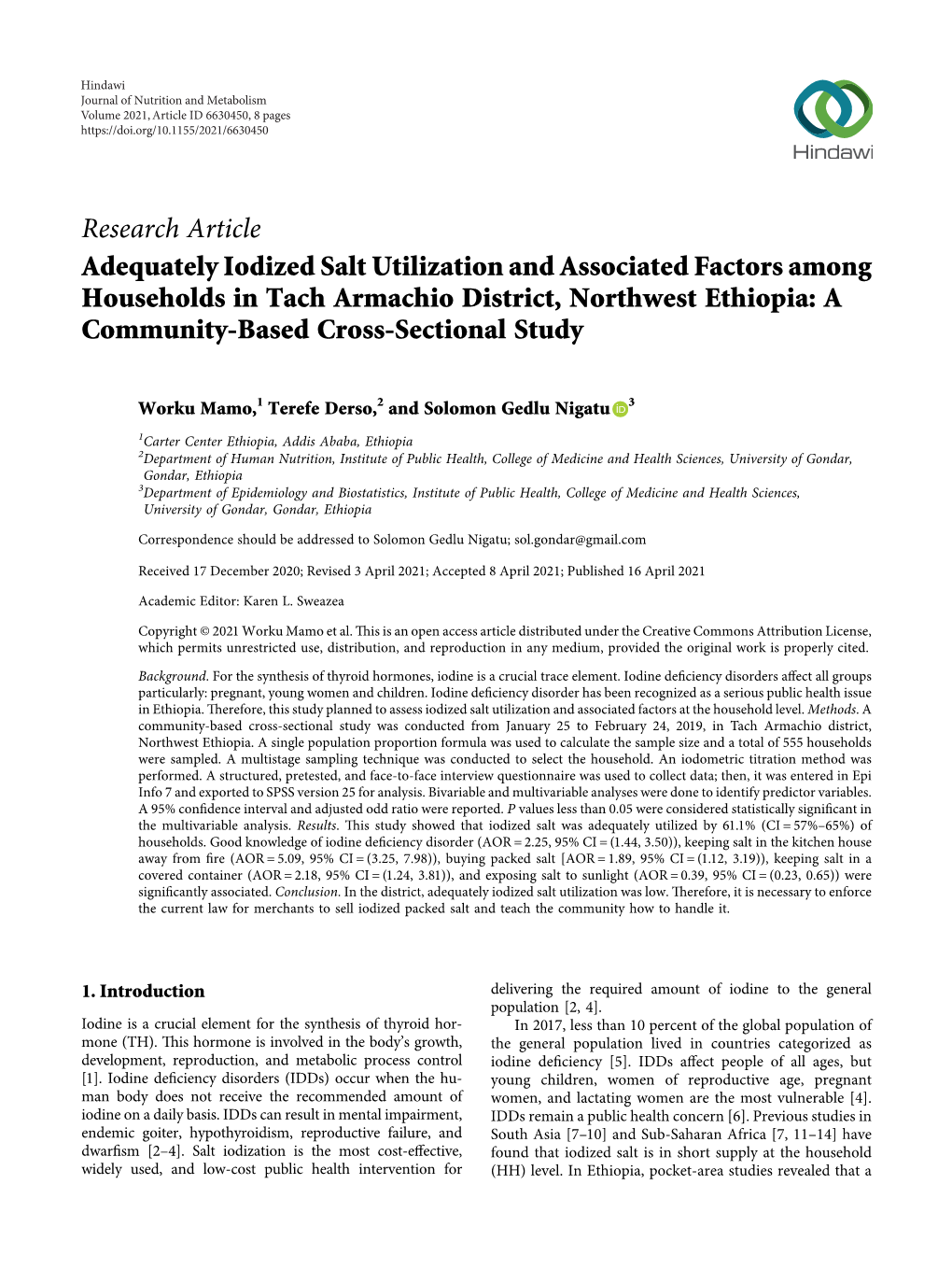 Adequately Iodized Salt Utilization and Associated Factors Among Households in Tach Armachio District, Northwest Ethiopia: a Community-Based Cross-Sectional Study