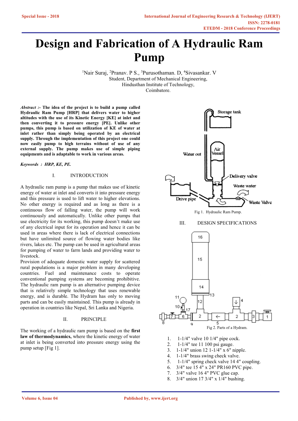 Design and Fabrication of a Hydraulic Ram Pump