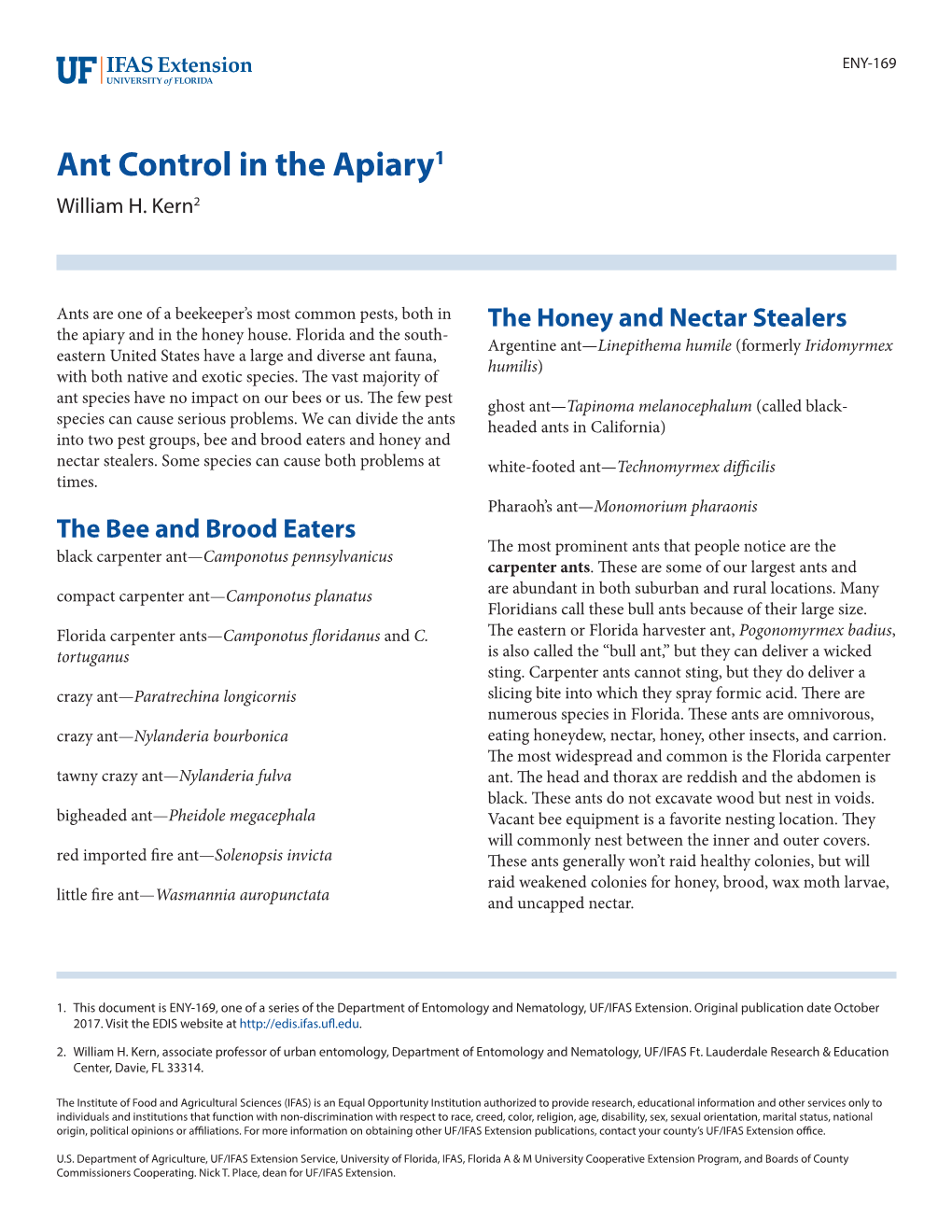 Ant Control in the Apiary1 William H