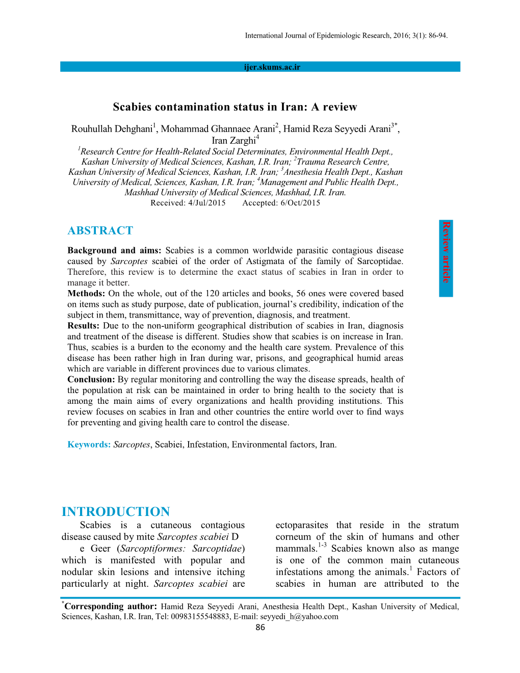 Scabies Contamination Status in Iran: a Review