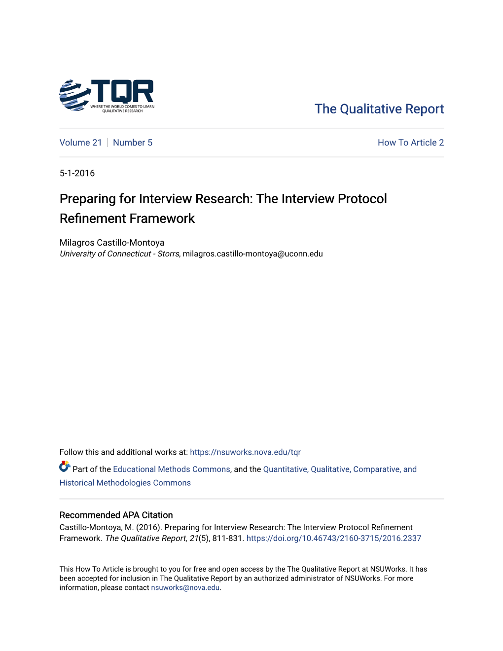 Preparing for Interview Research: the Interview Protocol Refinement Rf Amework