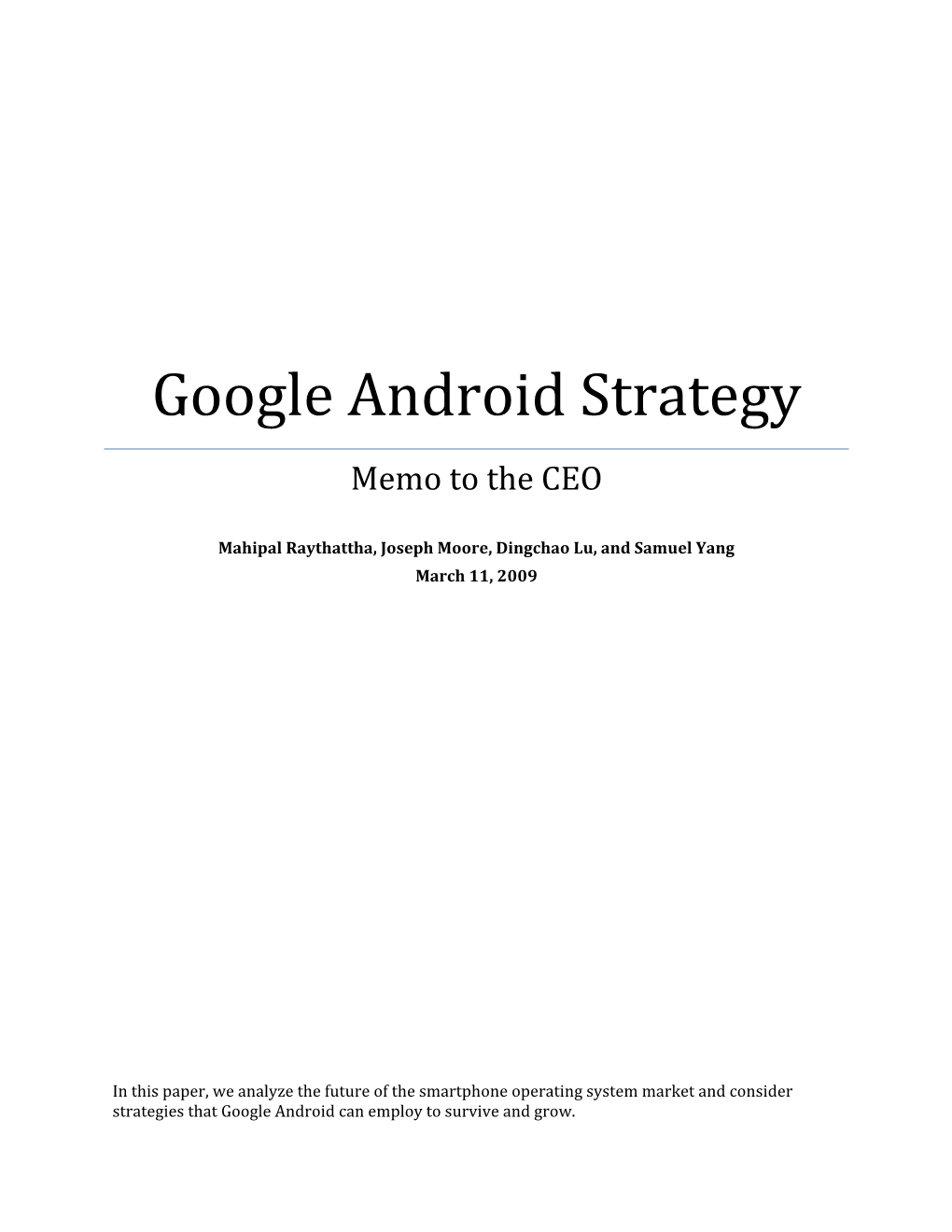 Google Android Strategy Memo to the CEO