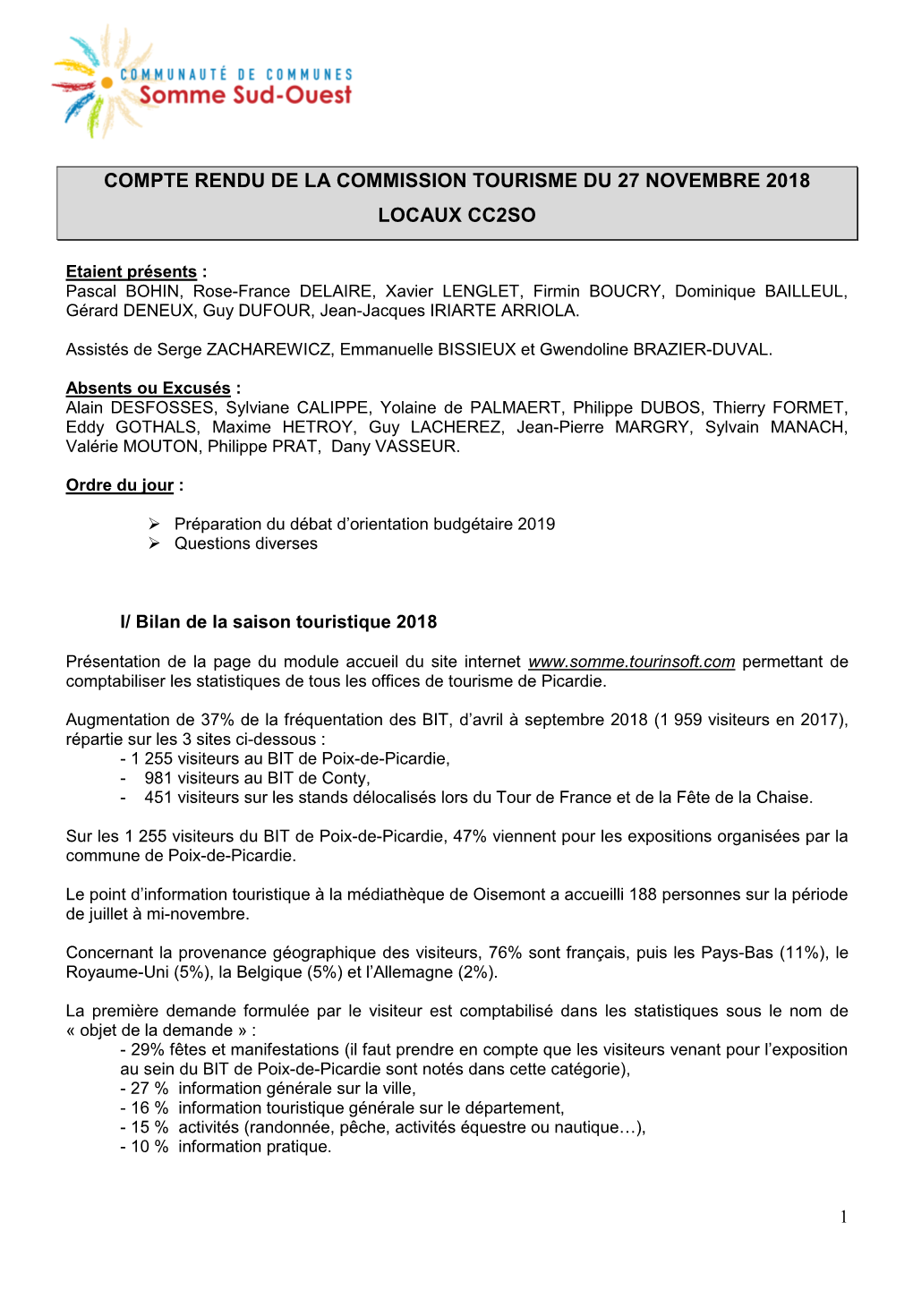 Compte Rendu De La Commission Tourisme Du 27 Novembre 2018 Locaux Cc2so