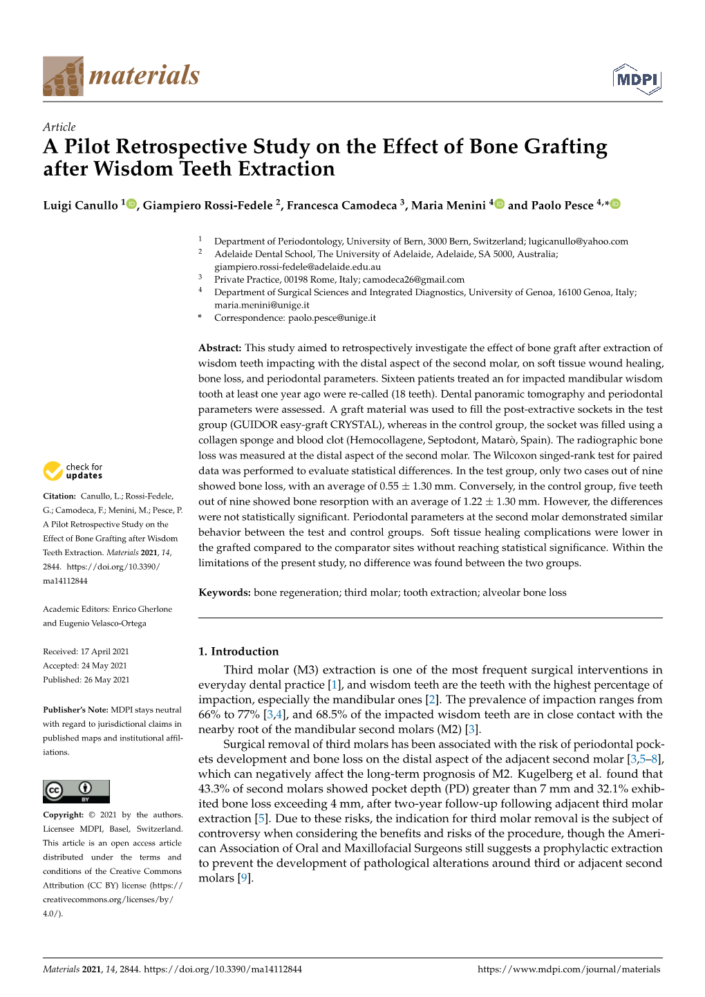 A Pilot Retrospective Study on the Effect of Bone Grafting After Wisdom Teeth Extraction