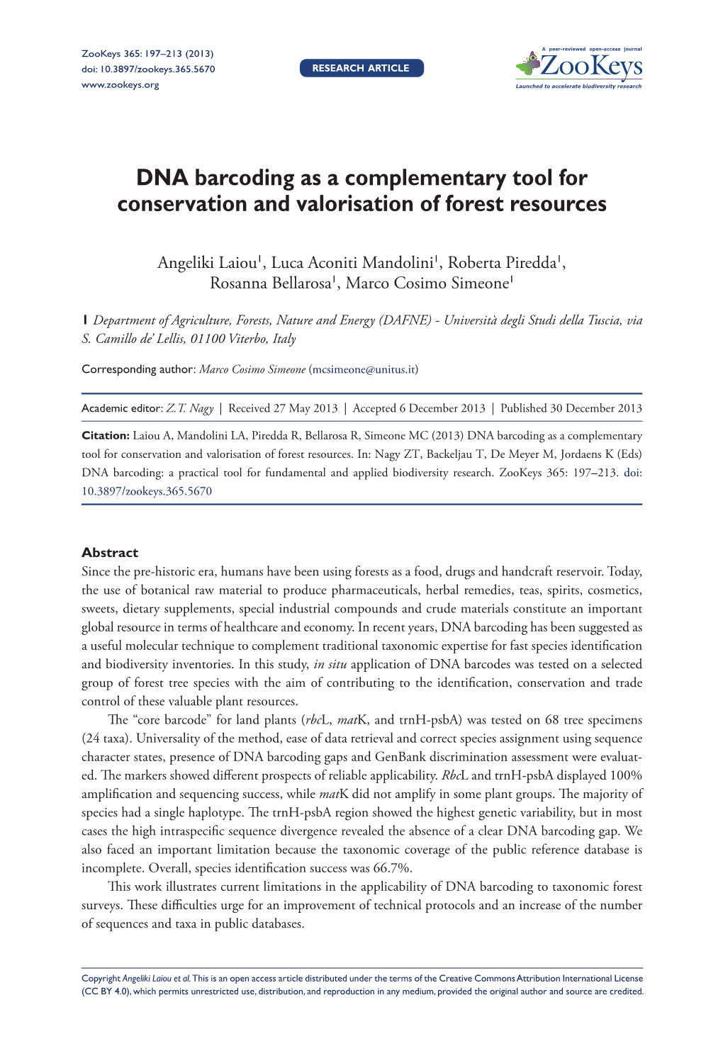 DNA Barcoding As a Complementary Tool for Conservation and Valorisation of Forest Resources