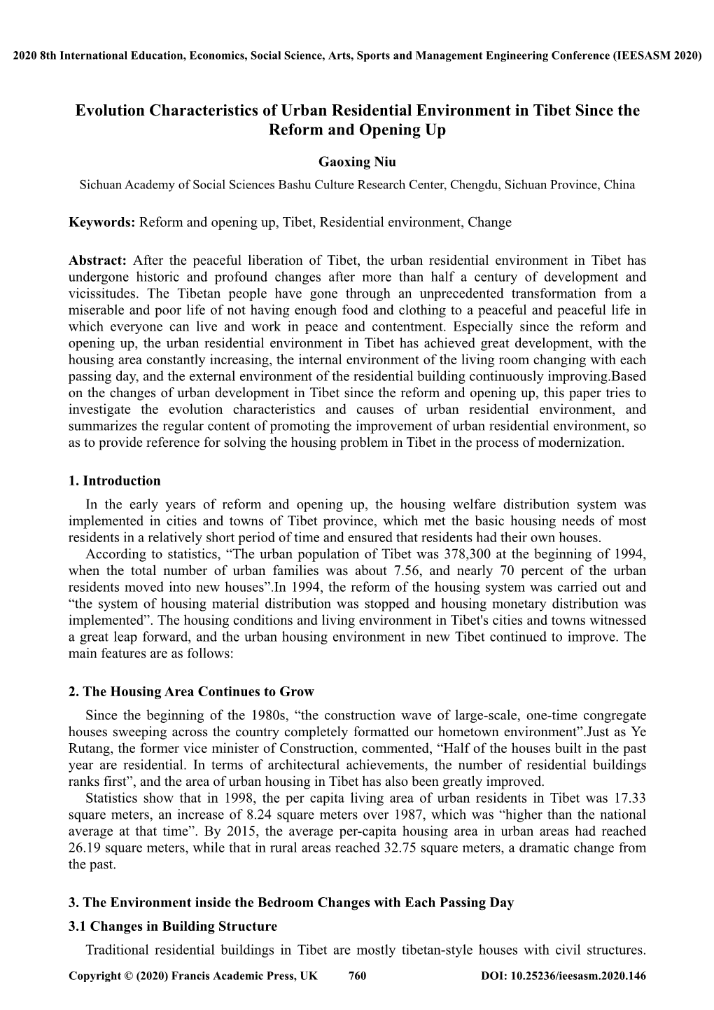 Evolution Characteristics of Urban Residential Environment in Tibet Since the Reform and Opening Up