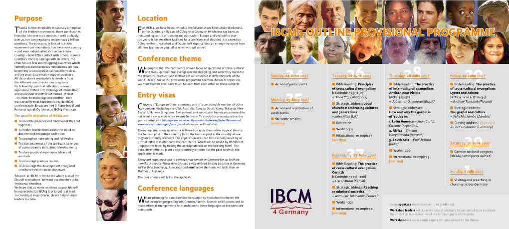 IBCM4 OUTLINE PROVISIONAL PROGRAMME Over 20,000 Congregations and Perhaps 2 Million 100 Years